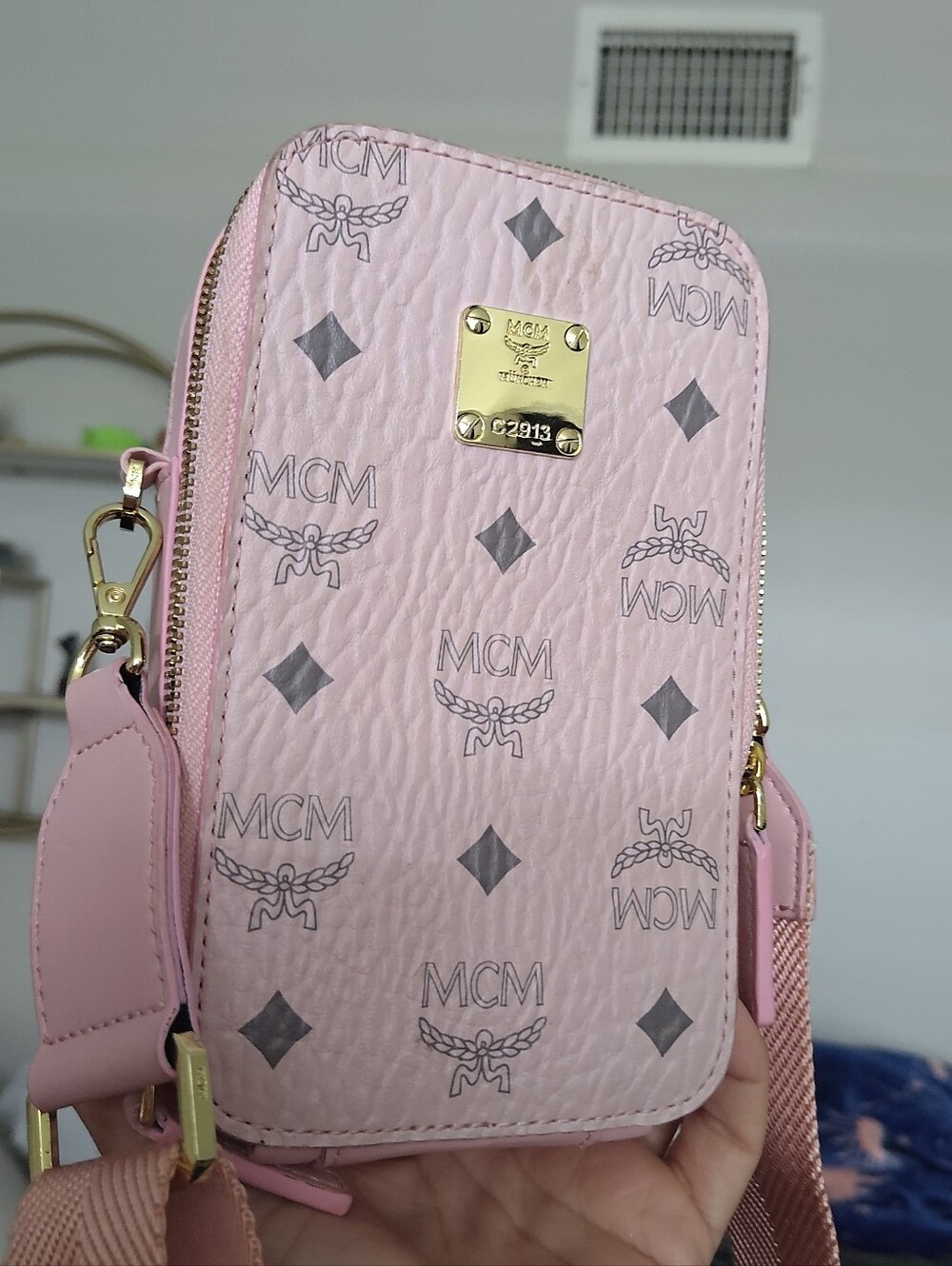 MCM Women's Pink 🩷 Visetos Crossbody Camera Bag